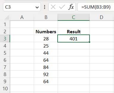 SUM Function Result