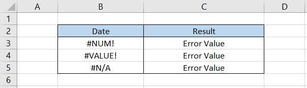 Spreadsheet showing we will use the formula =IF(ISERROR(B3),"Error Value",""), which gives the result
