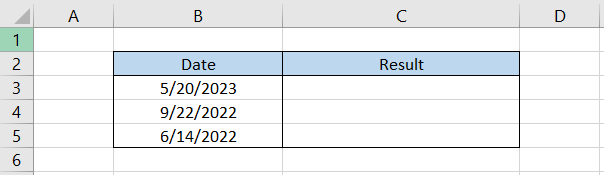 Spreadsheet showing about the dates and result.