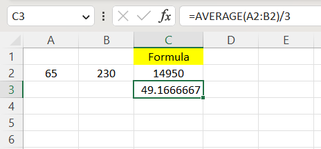 Excel Formula Example 2 Result