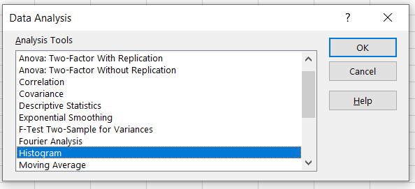  Data Analysis tool from Data Tab