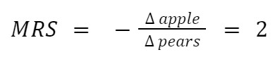  MRS = -Δ appleΔ pears = 2