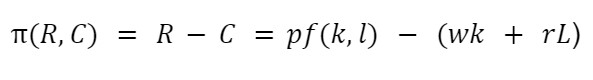 (R,C) = R-C =pf(k,l) - (wk + rL)