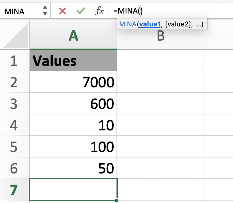 MINA Function in Excel
