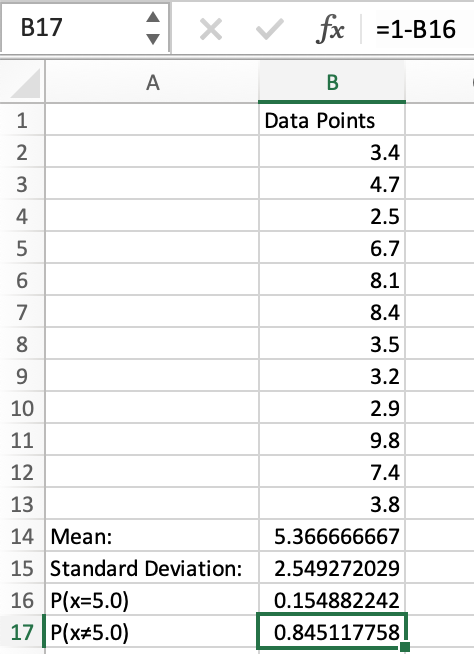 excel table for normdist