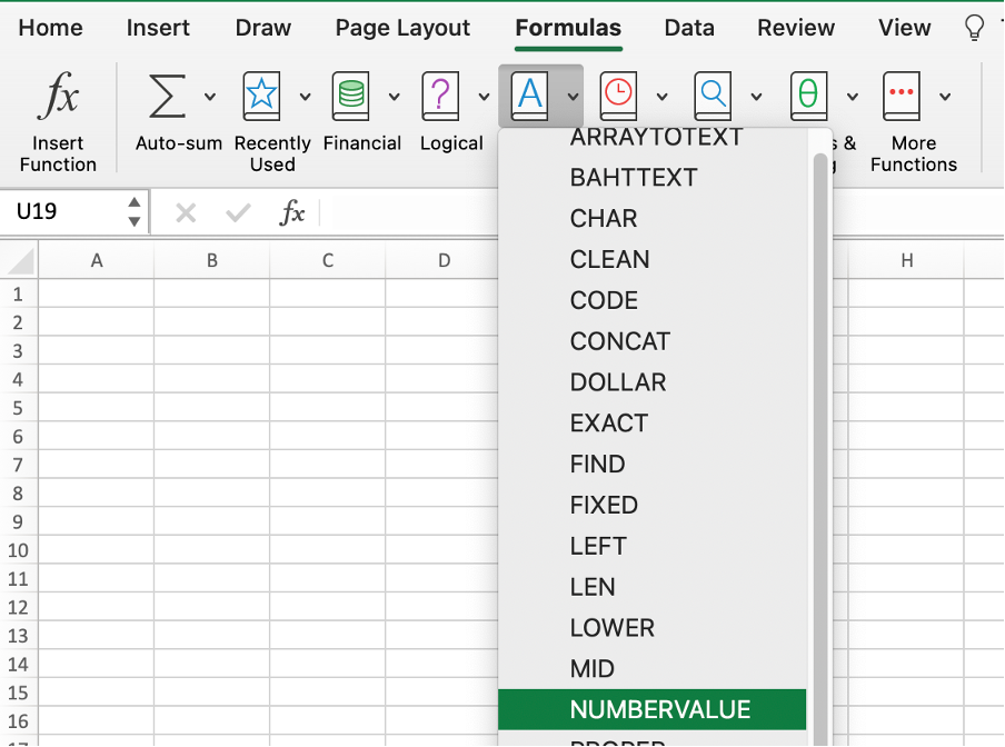 Formulas Tab in Excel