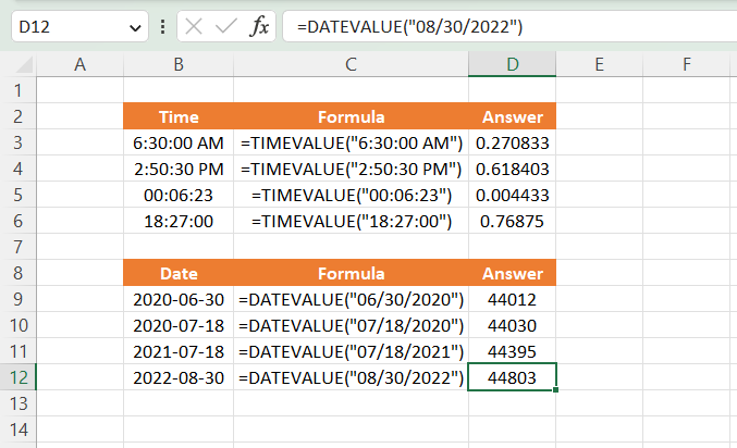 DATEVALUE Examples