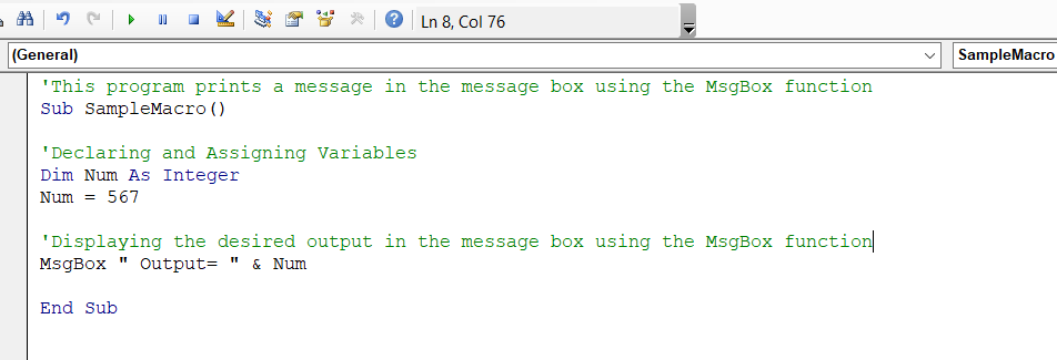 Dialog box shows that how to comment out any line in VBA