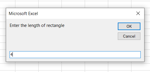 Excel spreadsheet showing about the length of rectangle is 4.