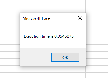 Spreadsheet showing that Execution time is 0.0546875