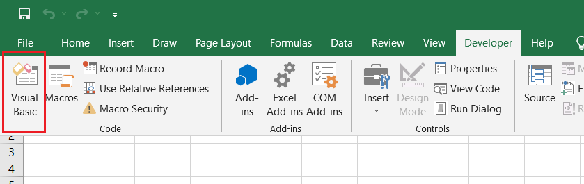 Excel worksheet showing about the Developer tab and Visual Basic.