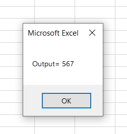Excel worksheet showing about the Microsoft Excel output = 567