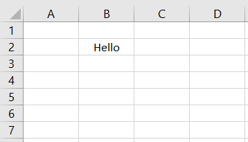 Spreadsheet showing the value ‘Hello’ in cell B2.