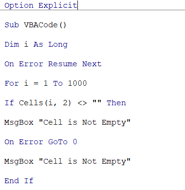 Example of On Error Goto 0 syntax