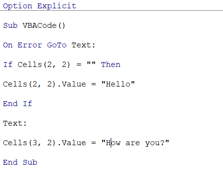 Example of On Error Goto 'Text'
