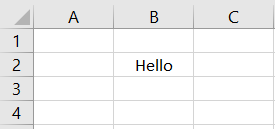 The spreadsheet has the value 'Hello' in cell B2