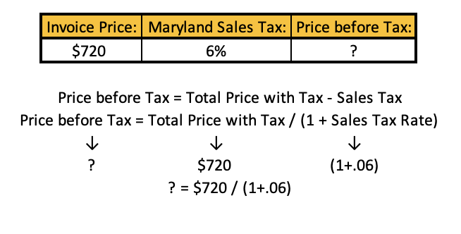 Price Before Tax Formula