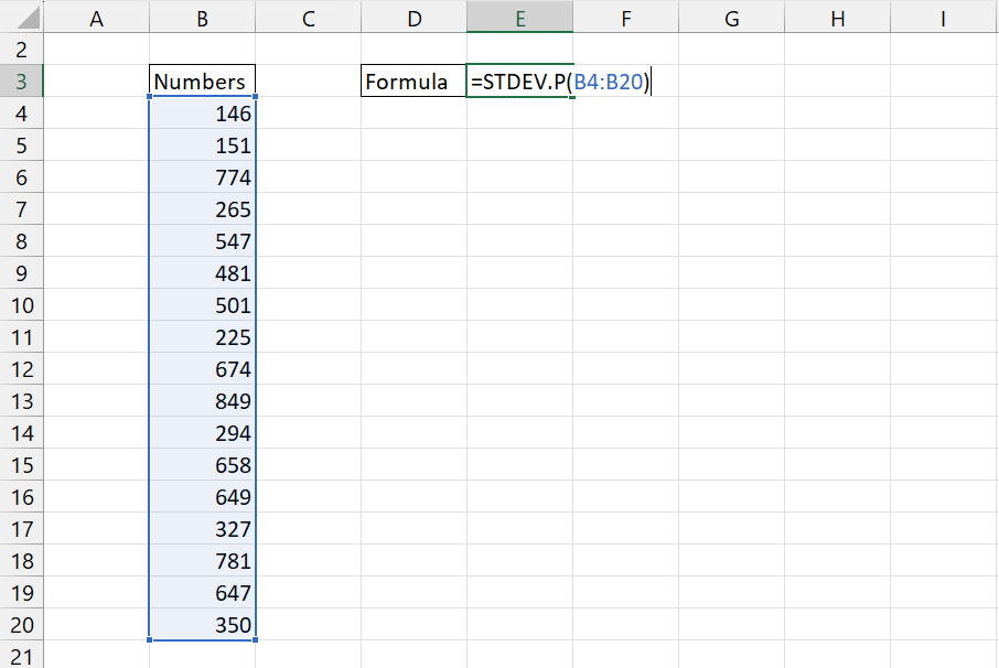 Spreadsheet showing the data in a column.
