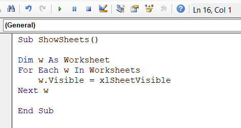 VBA provides another routine to unhiding all the sheets at once without doing it one by one.