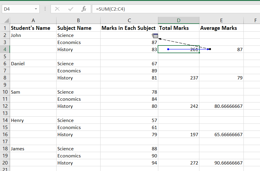 Spreadsheet showing that a black dotted line pointing to a small image on Sheet 1.