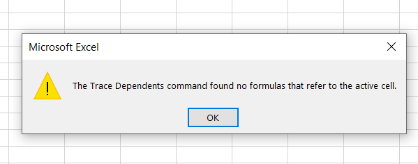 Spreadsheet showing an error message.