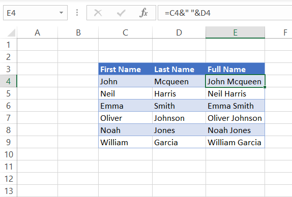 Concatenating strings with ampersand in Excel