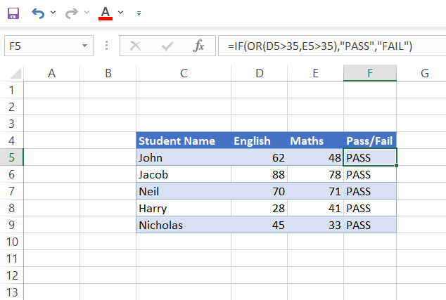 Using IF function in conjunction with OR function in Excel