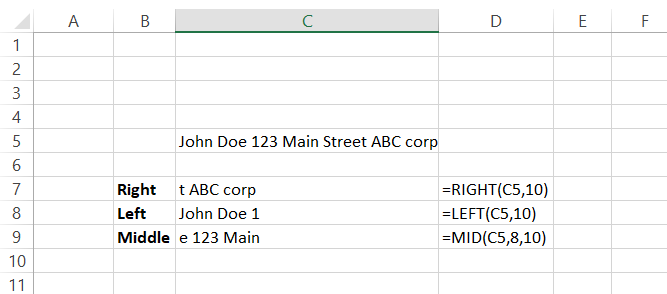 Using the RIGHT, LEFT, and MID functions in Excel