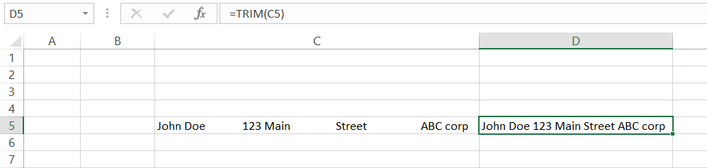 Text trimmed with TRIM function in Excel
