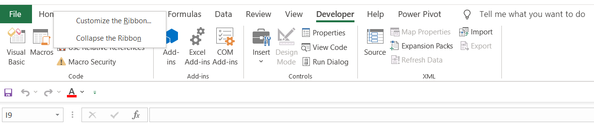 Customize the Ribbon to enable Developer tab