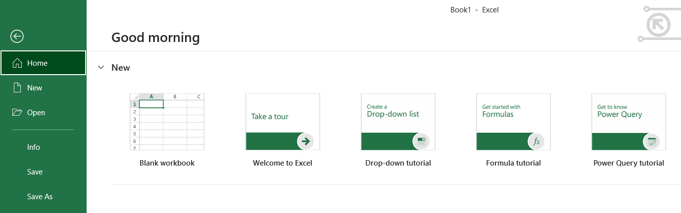 A screenshot of File menu in Excel