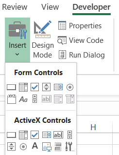 Form Controls menu in Excel