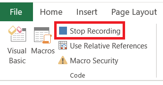 Stop Recording button to stop recording a macro