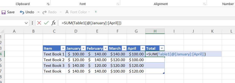 Creating structured references in Excel