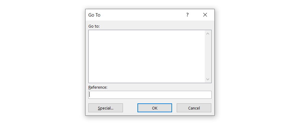Go To dialog box in Excel
