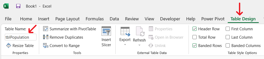 Renaming tables in Excel