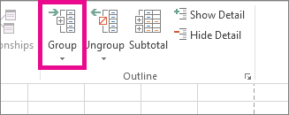Group button in Excel
