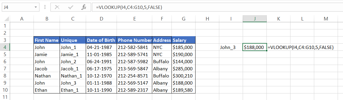 VLOOKUP result with unique ID