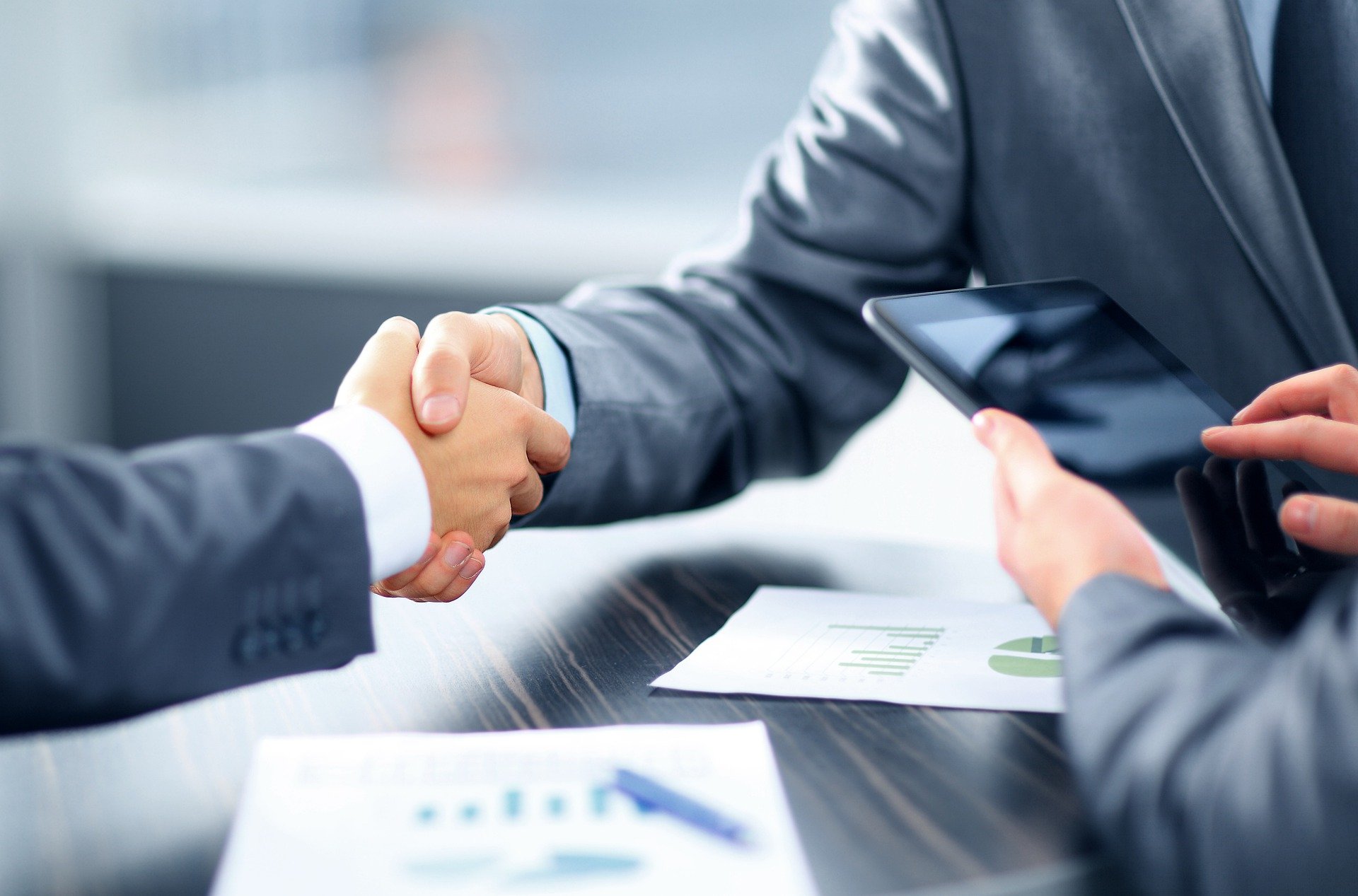Professionals shaking hands on closing a deal
