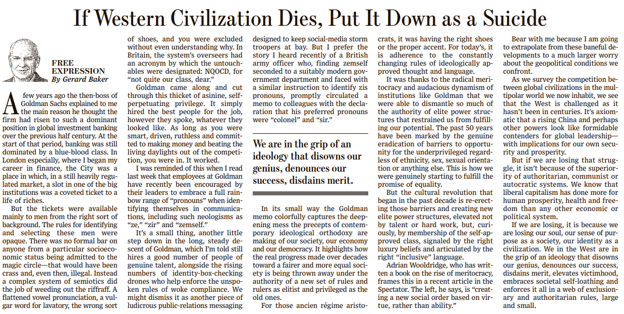 If Western Civilization Dies, Put It Down as a Suicide