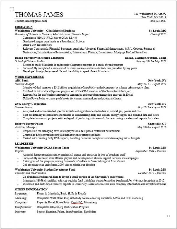 Investment banking resume deal list